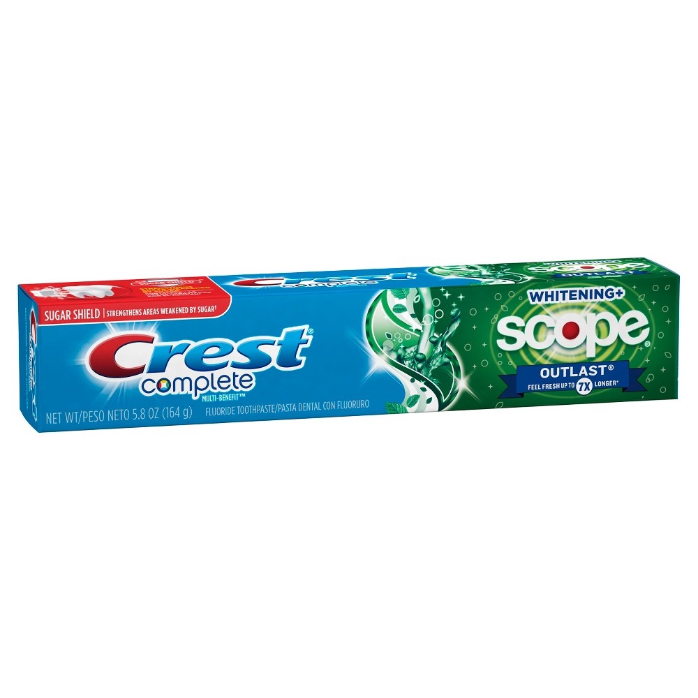 slide 2 of 9, Crest Fluoride Toothpaste Long Lasting Mint Scope Outlast + Whitening, 5.4 oz