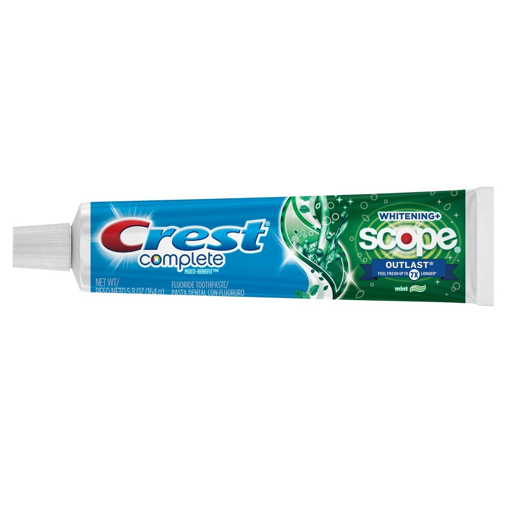 slide 5 of 9, Crest Fluoride Toothpaste Long Lasting Mint Scope Outlast + Whitening, 5.4 oz