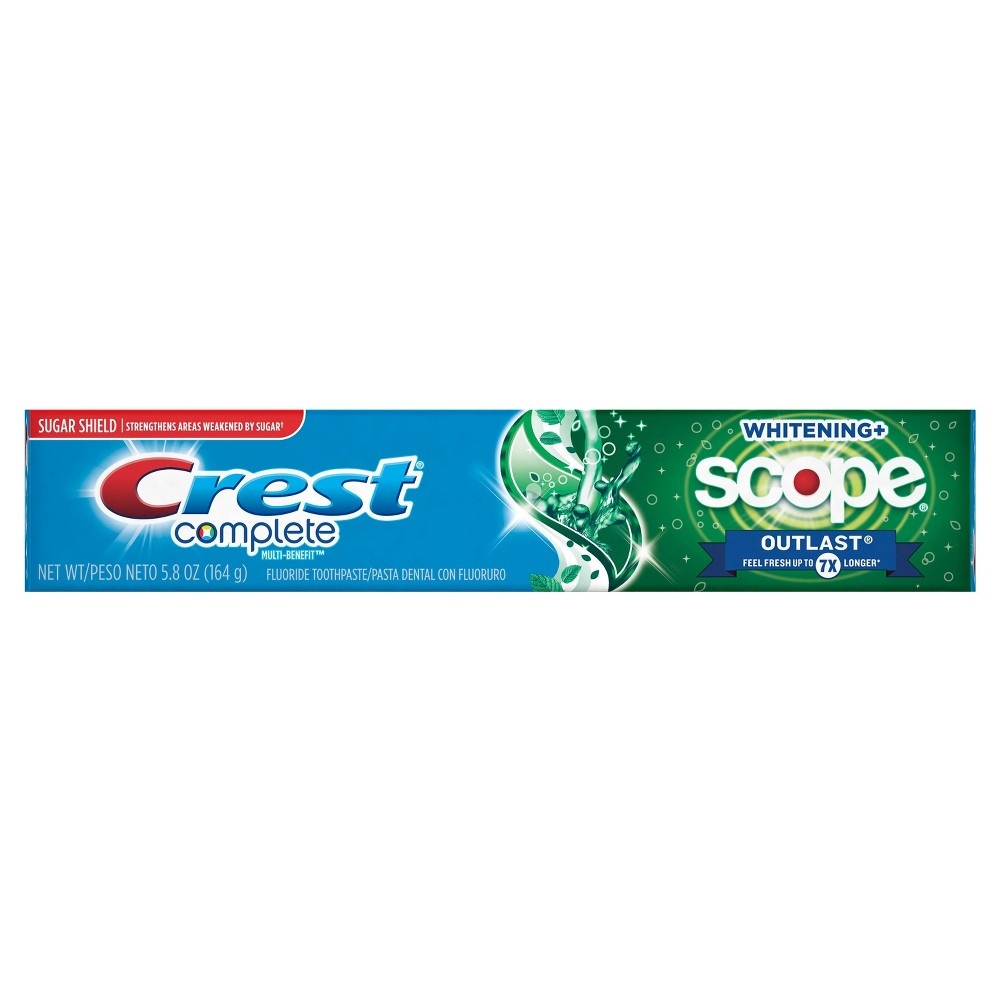 slide 9 of 9, Crest Fluoride Toothpaste Long Lasting Mint Scope Outlast + Whitening, 5.4 oz