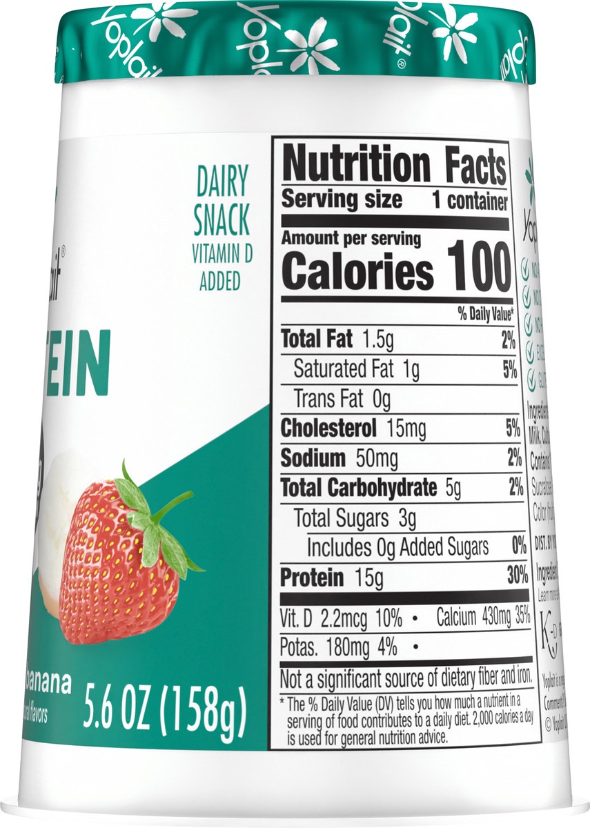 slide 11 of 13, Yoplait Protein Yogurt Cultured Dairy Snack Cup, Strawberry Banana Flavored, Gluten Free Protein Snacks, 5.6 oz, 5.6 oz