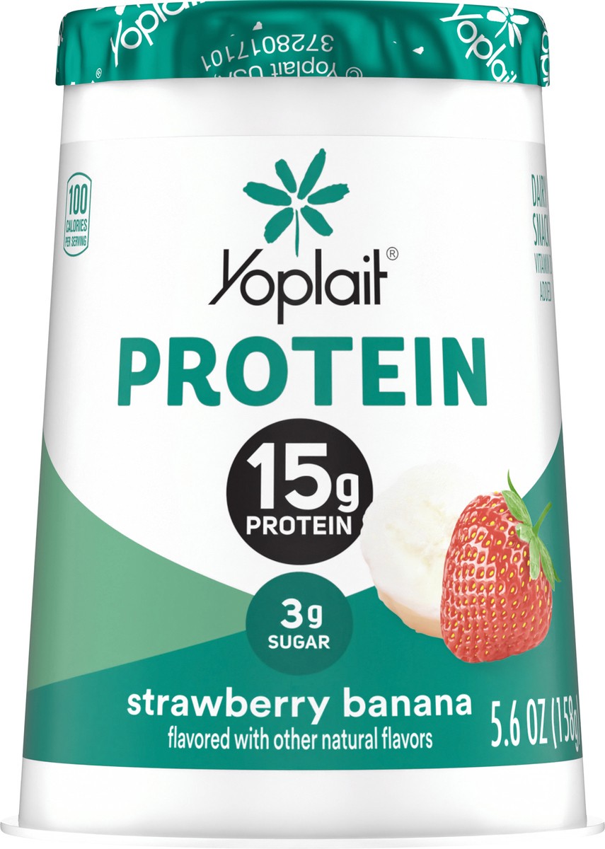 slide 8 of 13, Yoplait Protein Yogurt Cultured Dairy Snack Cup, Strawberry Banana Flavored, Gluten Free Protein Snacks, 5.6 oz, 5.6 oz