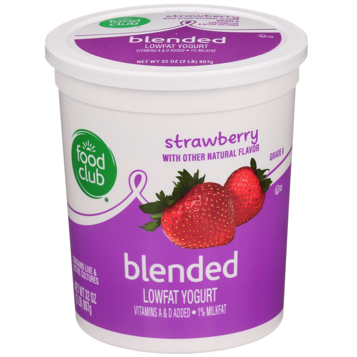 slide 1 of 6, Food Club Low Fat Blended Yogurt Strawberry, 32 oz