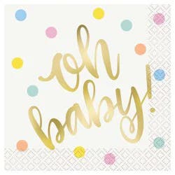 Unique Industries "Oh Baby" Baby Shower Cocktail Napkins, 5" x 5"