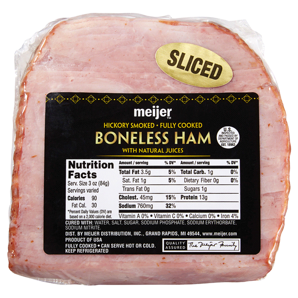 slide 1 of 1, Meijer Ham, Sliced, Boneless, Fully Cooked, Quarter, per lb