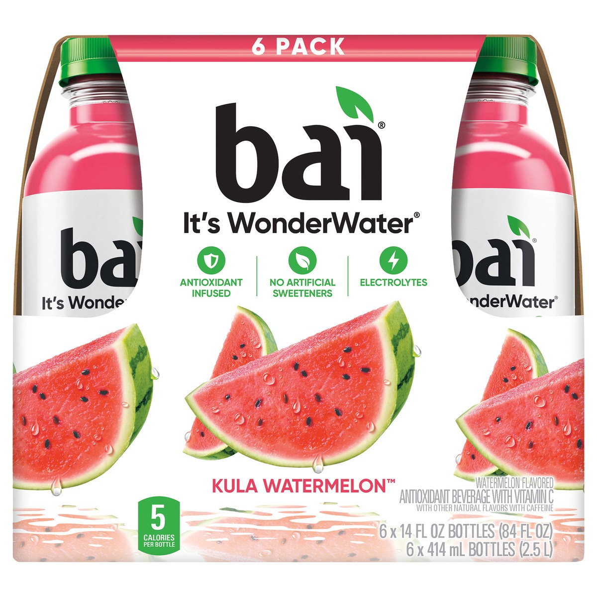 slide 1 of 11, Bai Kula Watermelon Antioxidant Infused Beverage, 6 Pack 14 fl oz Bottles, 6 ct