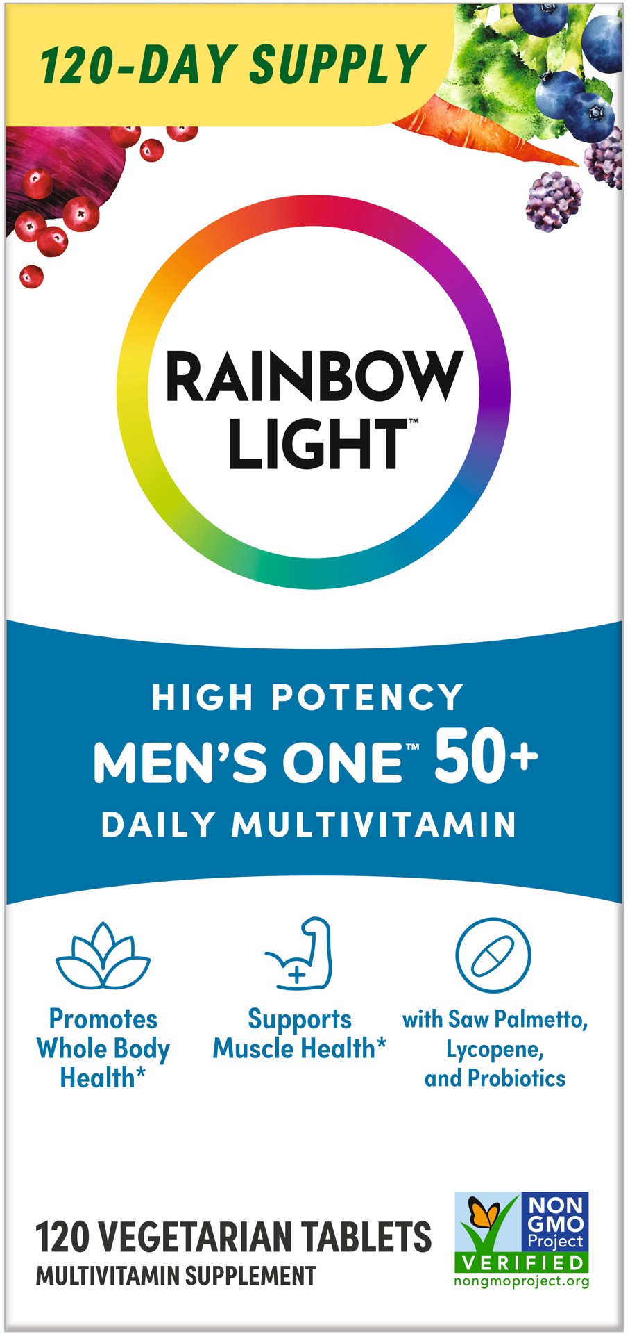 slide 1 of 5, Rainbow Light Men''s One 50+ High-Potency Multivitamin, Men's Daily Multivitamin Supports Whole Body Health, 120 Count, 1 Bottle, 1 ct