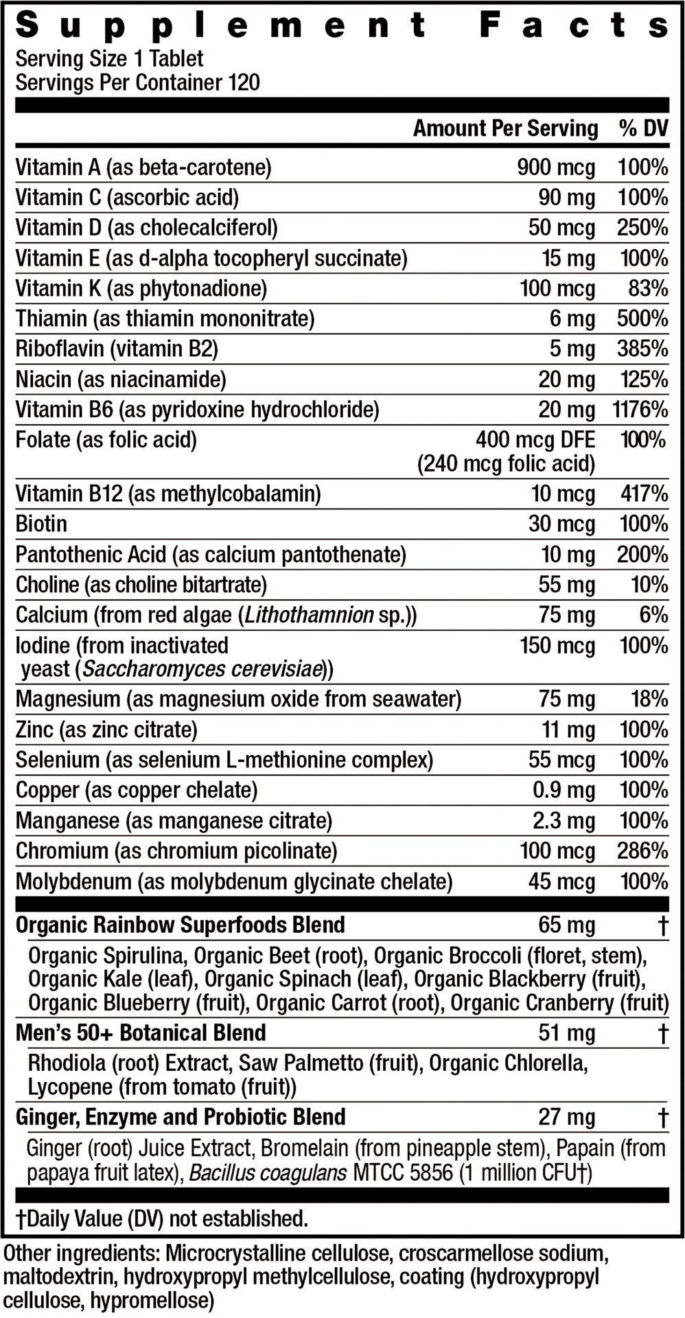 slide 2 of 5, Rainbow Light Men''s One 50+ High-Potency Multivitamin, Men's Daily Multivitamin Supports Whole Body Health, 120 Count, 1 Bottle, 1 ct