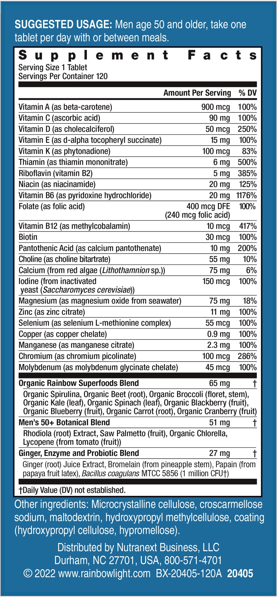 slide 5 of 5, Rainbow Light Men''s One 50+ High-Potency Multivitamin, Men's Daily Multivitamin Supports Whole Body Health, 120 Count, 1 Bottle, 1 ct