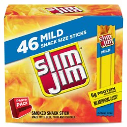 Slim Jim Mild Flavor Snack-Sized Meat Stick Multipack, 6g Protein Per Serving, 0.28 oz. Meat Snacks, 46 Count Box