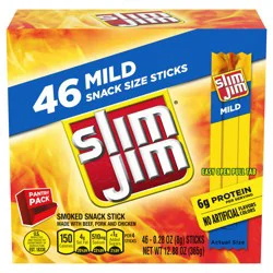 Slim Jim Mild Flavor Snack-Sized Meat Stick Multipack, 6g Protein Per Serving, 0.28 oz. Meat Snacks, 46 Count Box