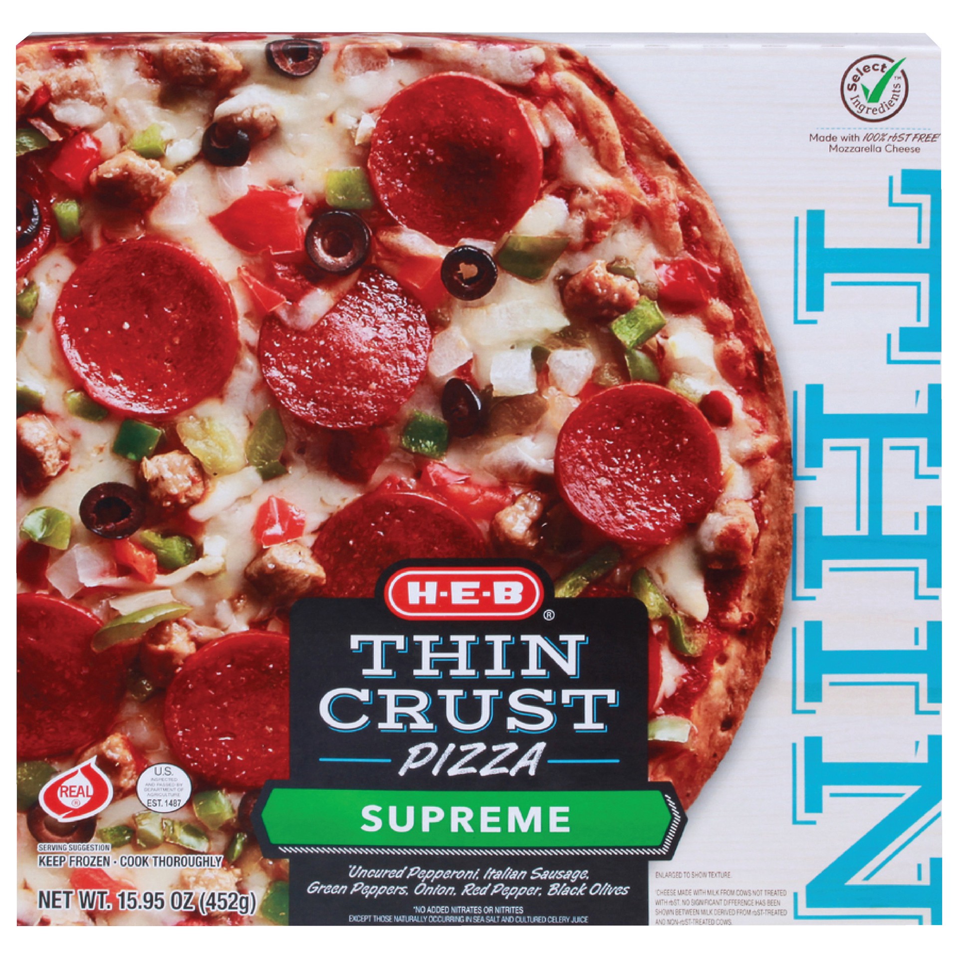 slide 1 of 1, H-E-B Classic Selections Deli Style Extra Thin Crust Supreme Pizza, 18 oz