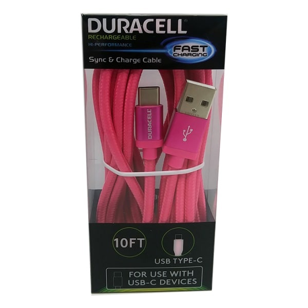 slide 1 of 2, Duracell Usb Type-C Cable, 10', Pink, Le2317, 1 ct