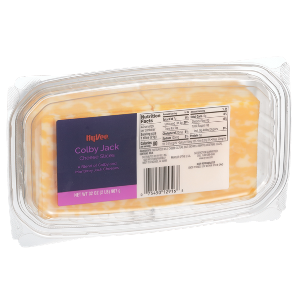 slide 1 of 1, Hy-vee Colby Jack A Blend Of Colby And Monterey Jack Cheese Slices, 32 oz