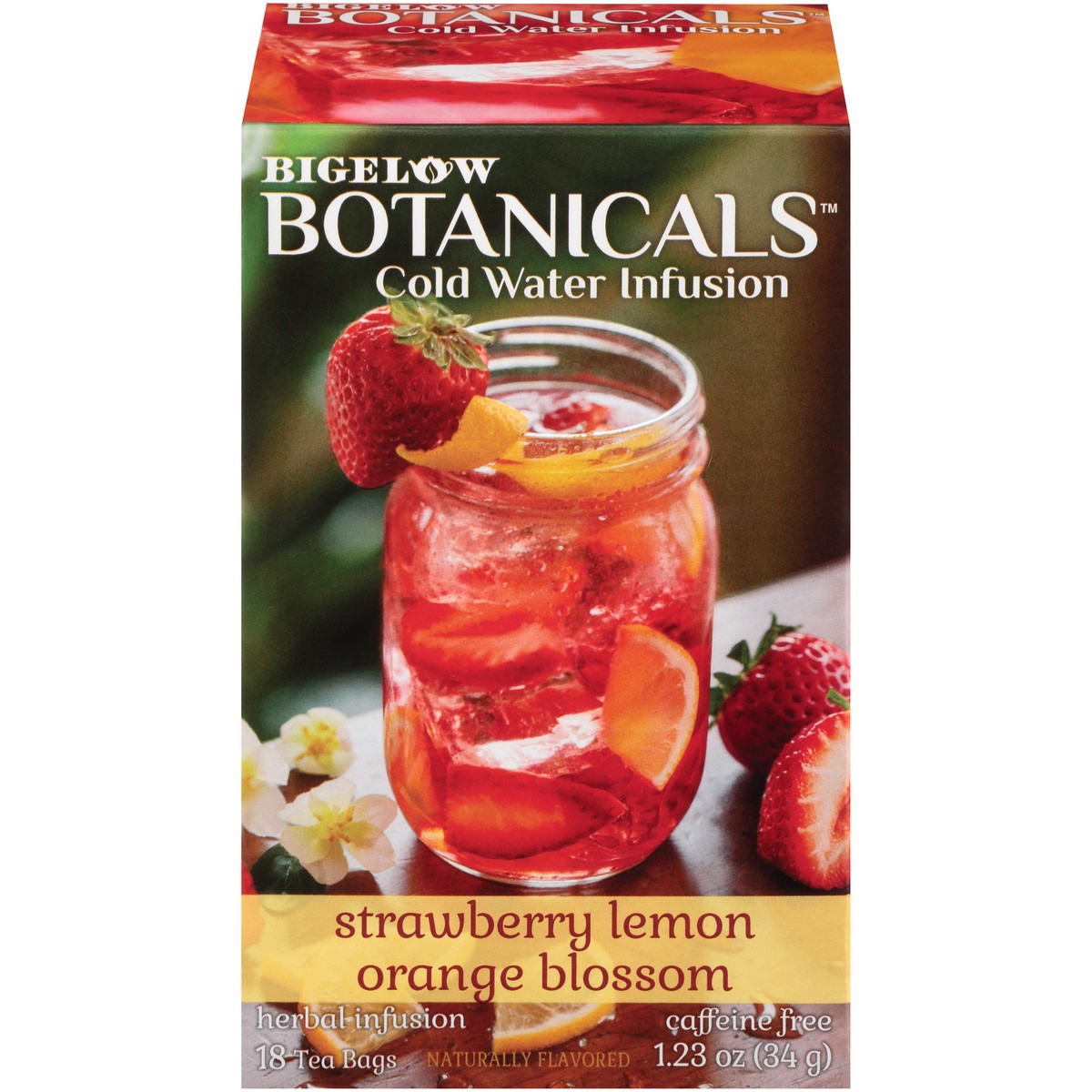 slide 1 of 9, Bigelow Cold Water Infusion, Caffeine Free, Strawberry Lemon Orange Blossom, Tea Bags, 18 ct