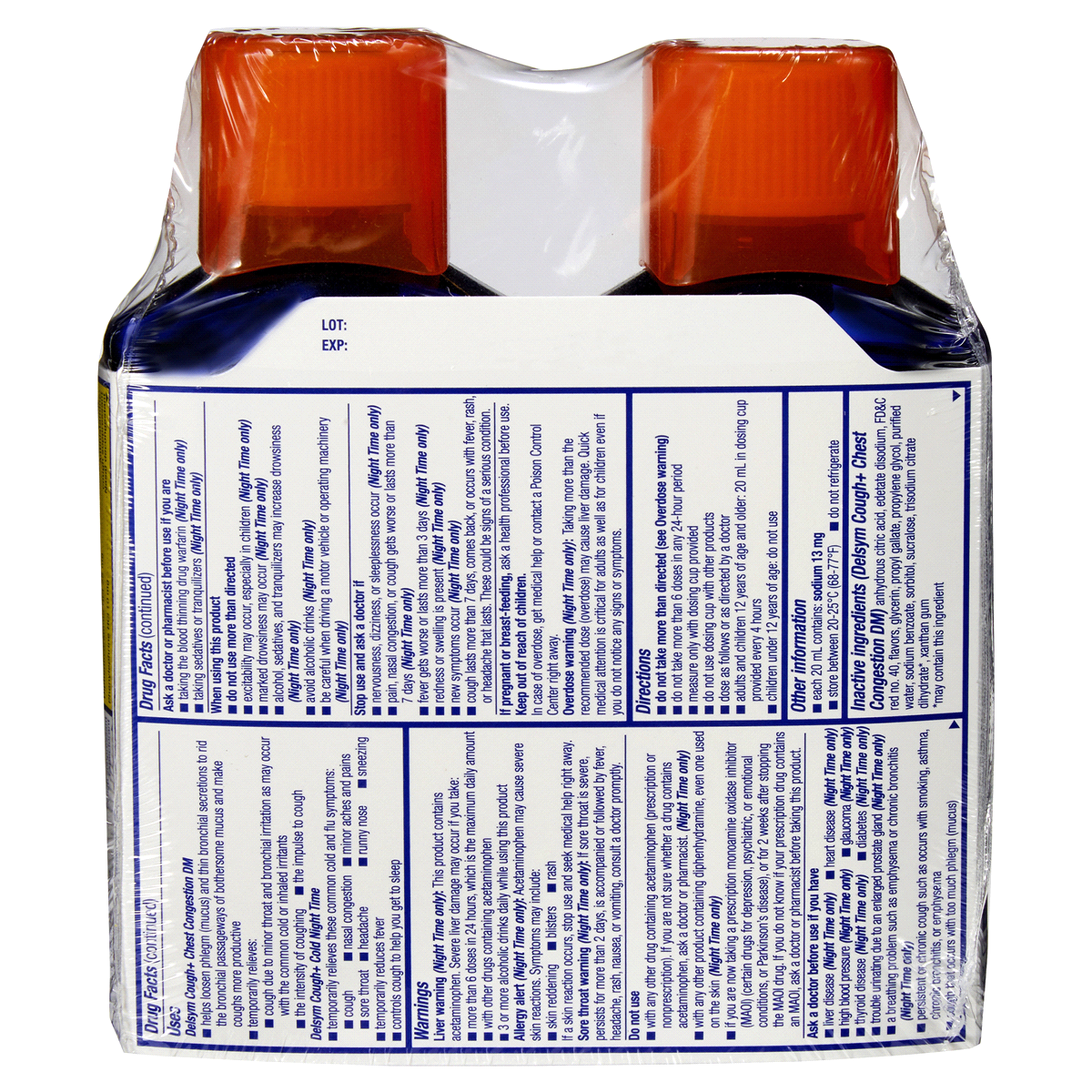 slide 2 of 2, DELSYM Adult Liquid - Day Night Cough Plus Chest Congestion DM Cough and Coldofbottles, 2 ct