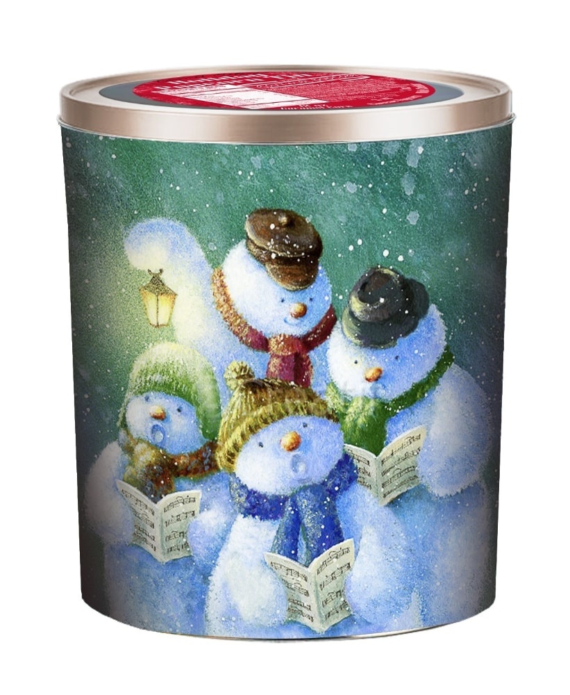 slide 1 of 1, Hickory Farms Gourmet Select Singing Snowman Assorted Popcorn Tin, 18 oz