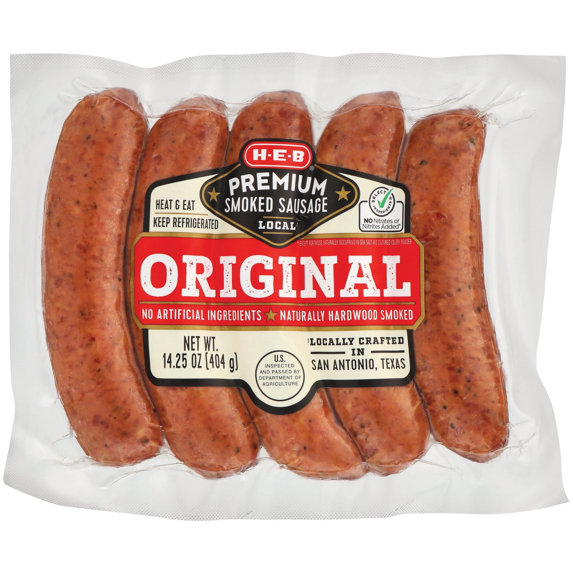 slide 1 of 1, H-E-B Select Ingredients Original Smoked Sausage, 1 lb