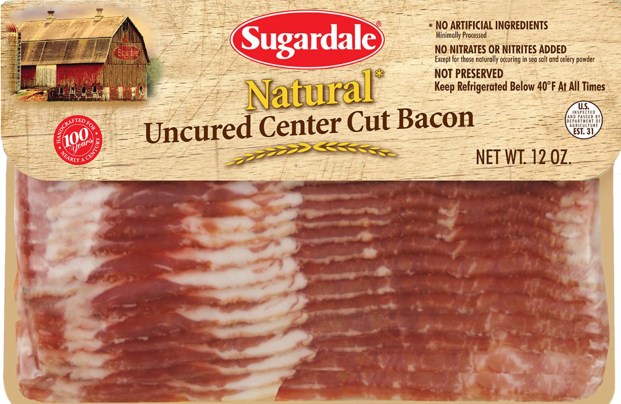 slide 1 of 1, Sugardale Uncured Center Cut Bacon, 12 oz