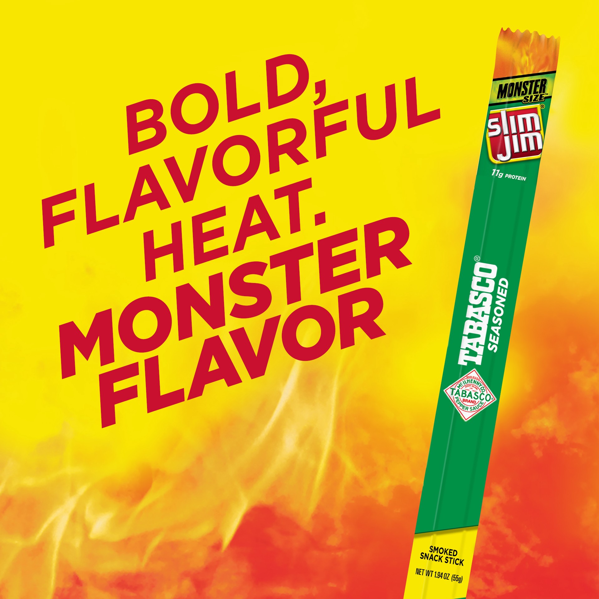 slide 5 of 5, Slim Jim Monster Size Tabasco Meat Stick, 1.94 OZ Meat Snacks, 1.94 oz