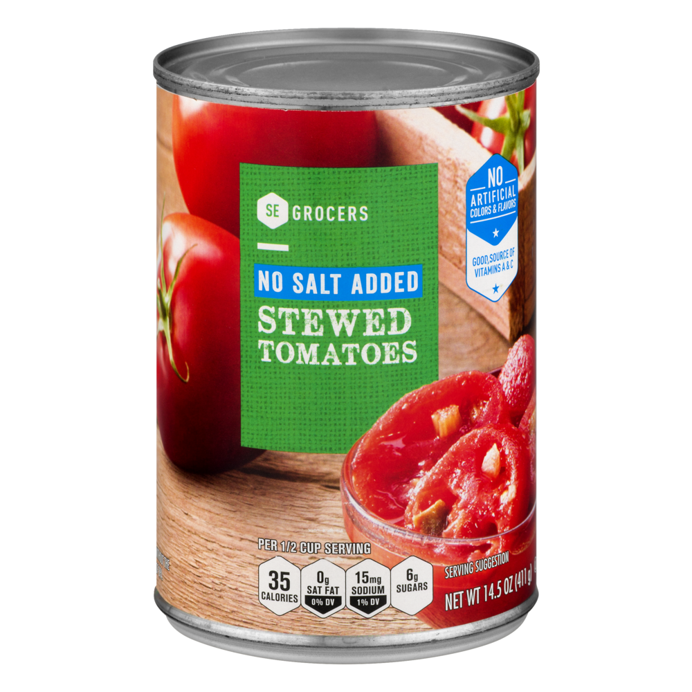 slide 1 of 1, SE Grocers Stewed Tomatoes No Salt Added, 14.5 oz