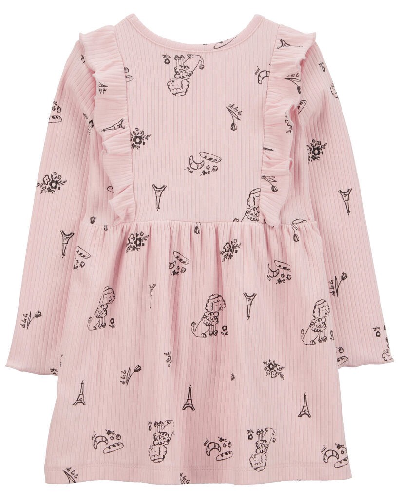 slide 3 of 3, Carter's Toddler Paris-Print Long-Sleeve Dress - Pink Pink 3T, 1 ct
