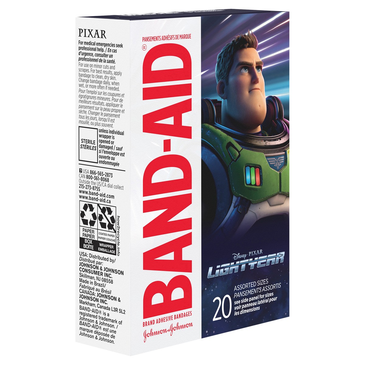 slide 2 of 8, BAND-AID Adhesive Bandages for Minor Cuts & Scrapes, Wound Care Featuring Disney/Pixar Lightyear Characters for Kids and Toddlers, Assorted Sizes 20 ct, 20 ct
