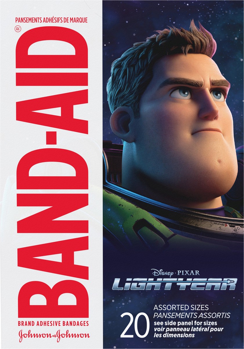 slide 5 of 8, BAND-AID Adhesive Bandages for Minor Cuts & Scrapes, Wound Care Featuring Disney/Pixar Lightyear Characters for Kids and Toddlers, Assorted Sizes 20 ct, 20 ct