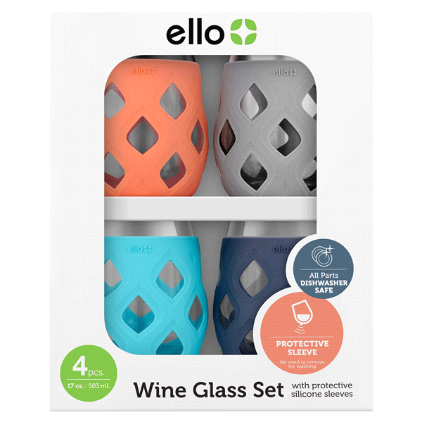 Ello Set Of 4 Cru Stemless Wine Glasses with Silicone Protection