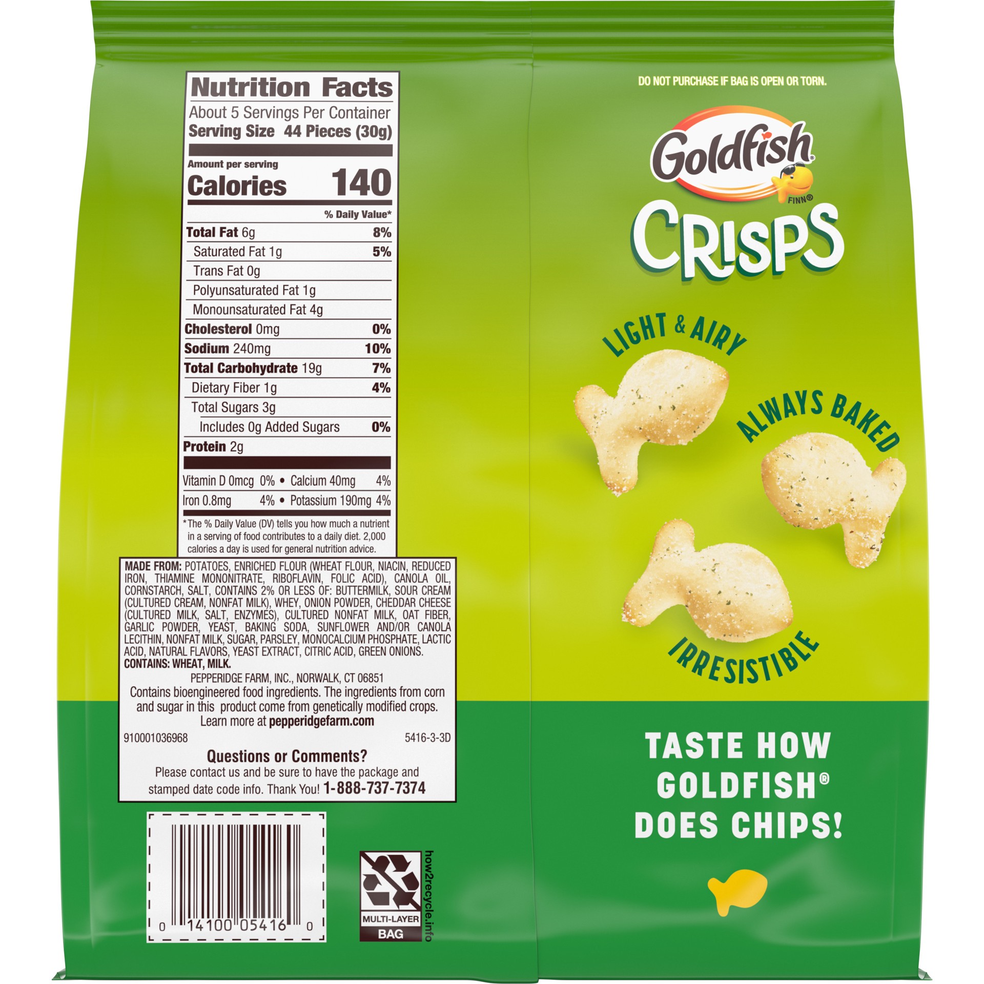 slide 3 of 10, Goldfish Crisps Sour Cream & Onion Baked Chip Crackers, 6.25 Oz Bag, 6.25 oz