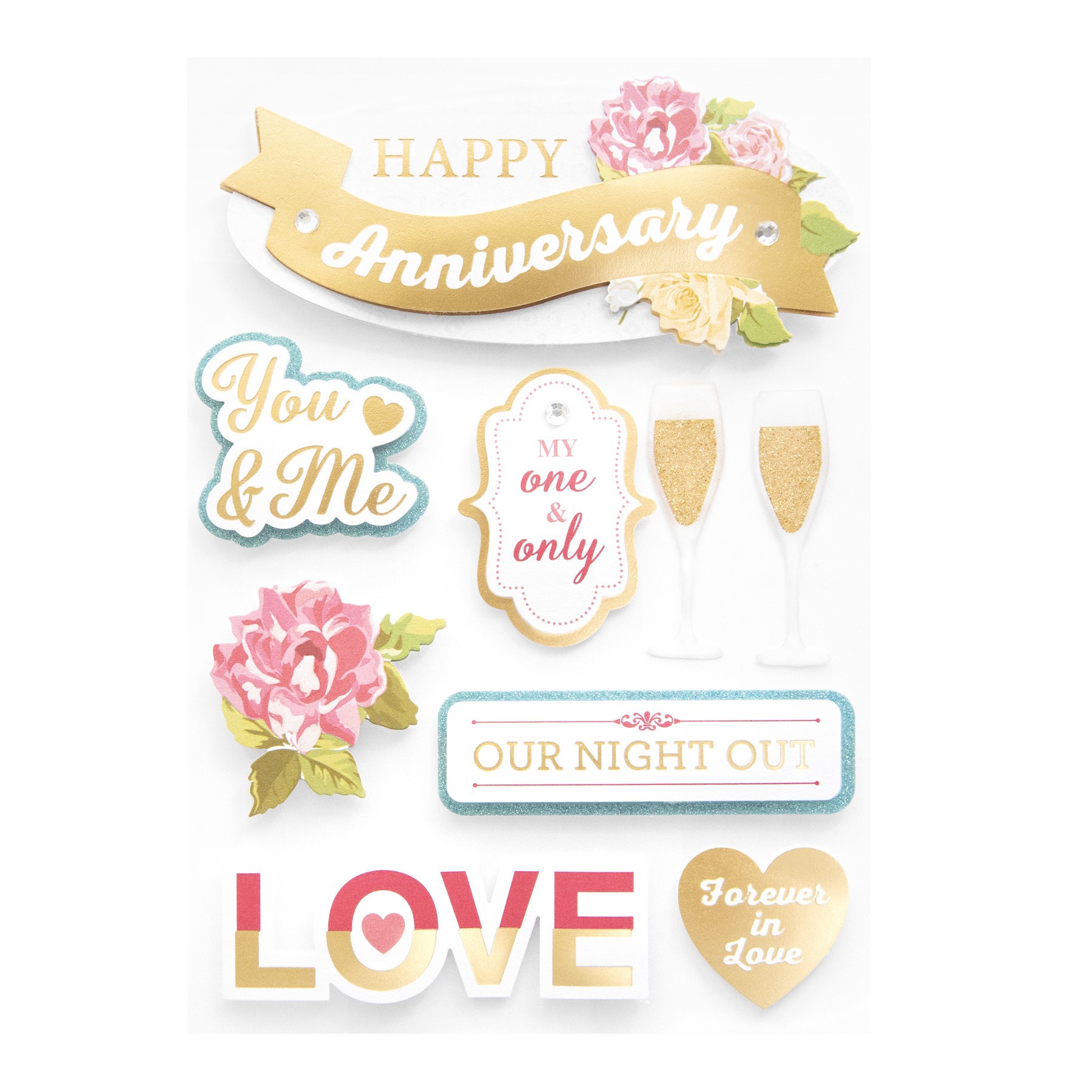 slide 4 of 4, Happy Anniversary 3d Stickers By Recollections, 6.25 in x 4.37 in