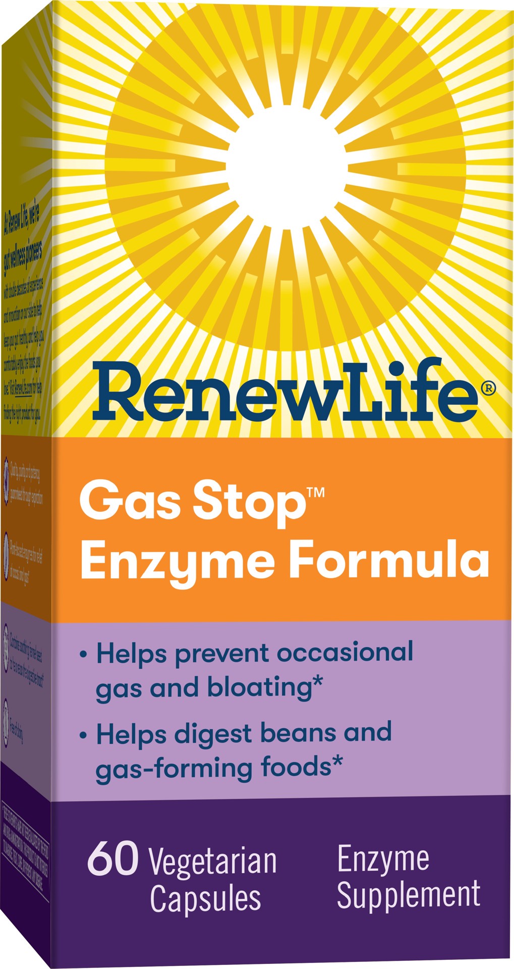 slide 3 of 5, Renew Life Adult Plant-Based Enzyme Supplement - Gas Stop™ Enzyme Formula, Dariy Free - 60 Vegetarian Capsules, 60 ct