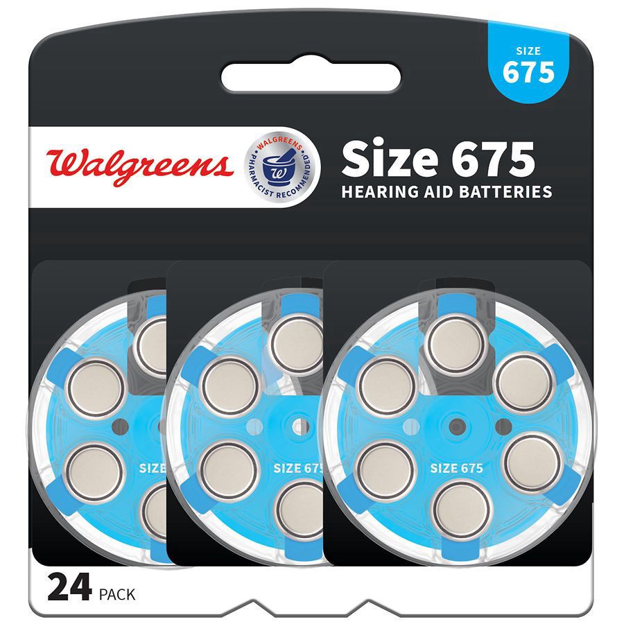 slide 1 of 2, Walgreens Hearing Aid Batteries, Zero Mercury #675, 24 ct