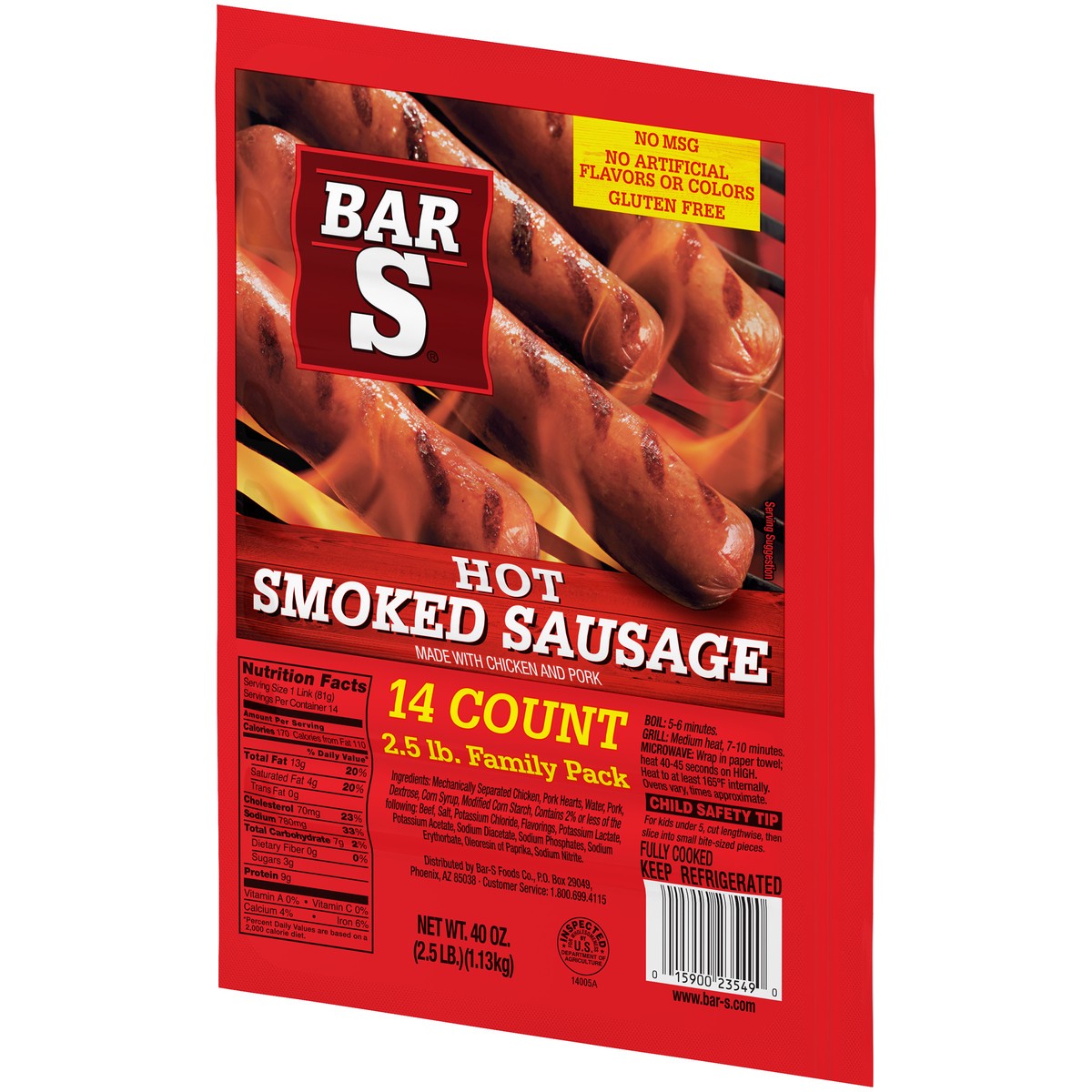 slide 3 of 9, Bar-S Hot Smoked Sausage 14 ct Pack, 40 oz