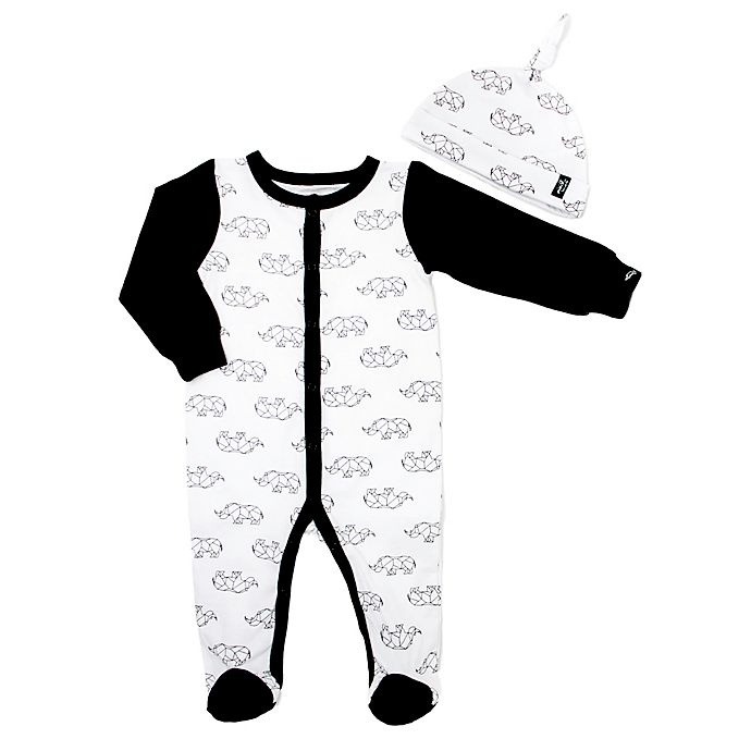 slide 1 of 1, Mini Heroes Newborn Black and White Rhino Footie and Hat - White, 2 ct