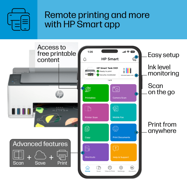 slide 5 of 10, Hp Smart Tank All-In-One Printer, 1 ct