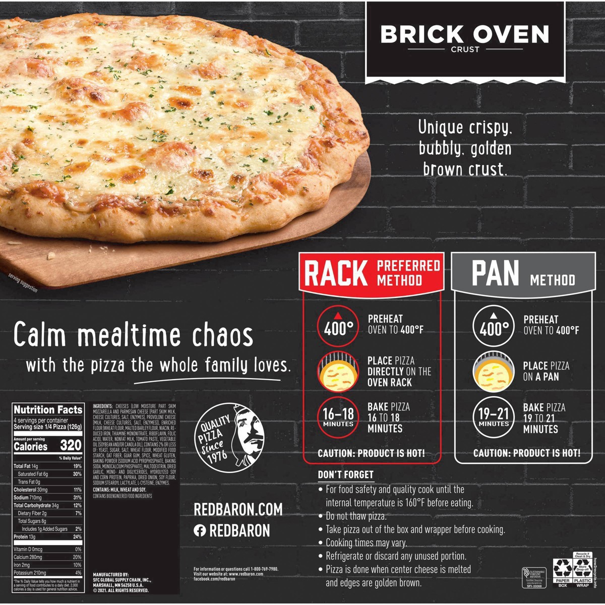slide 2 of 66, Red Baron Frozen Pizza Brick Oven Cheese Trio, 17.82 oz
