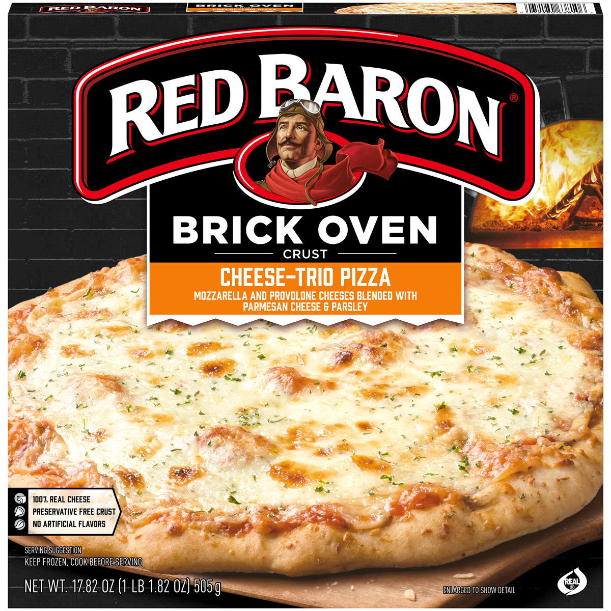 slide 1 of 10, Red Baron Brick Oven Pizza Cheese Trio, 17.82 oz