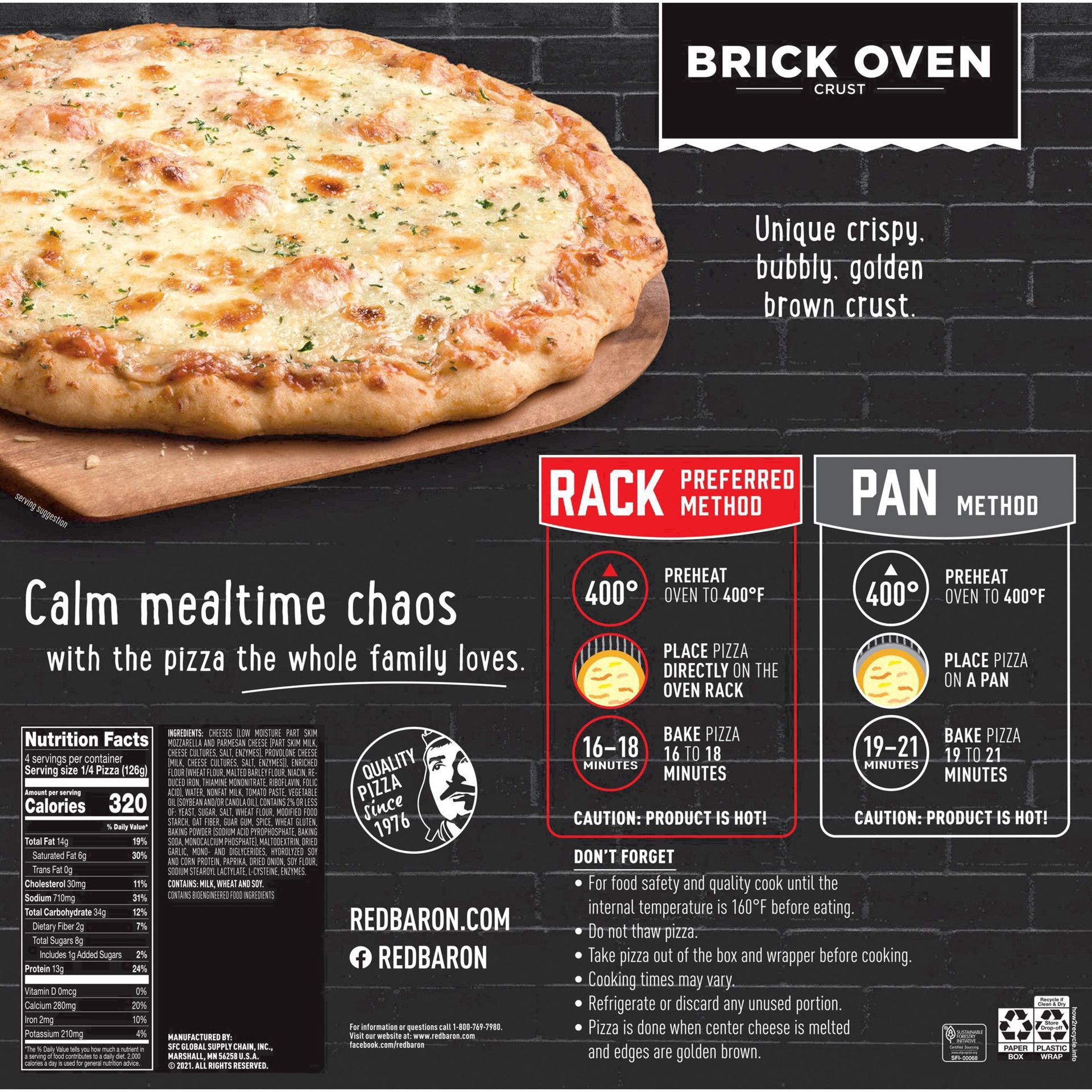 slide 29 of 66, Red Baron Brick Oven Crust Cheese-Trio Pizza 17.82 oz, 17.82 oz