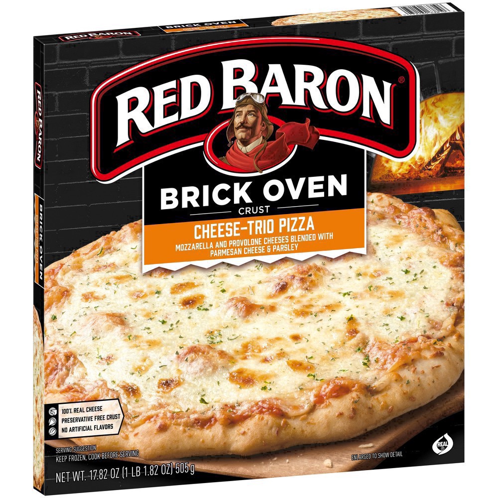 slide 34 of 66, Red Baron Brick Oven Crust Cheese-Trio Pizza 17.82 oz, 17.82 oz