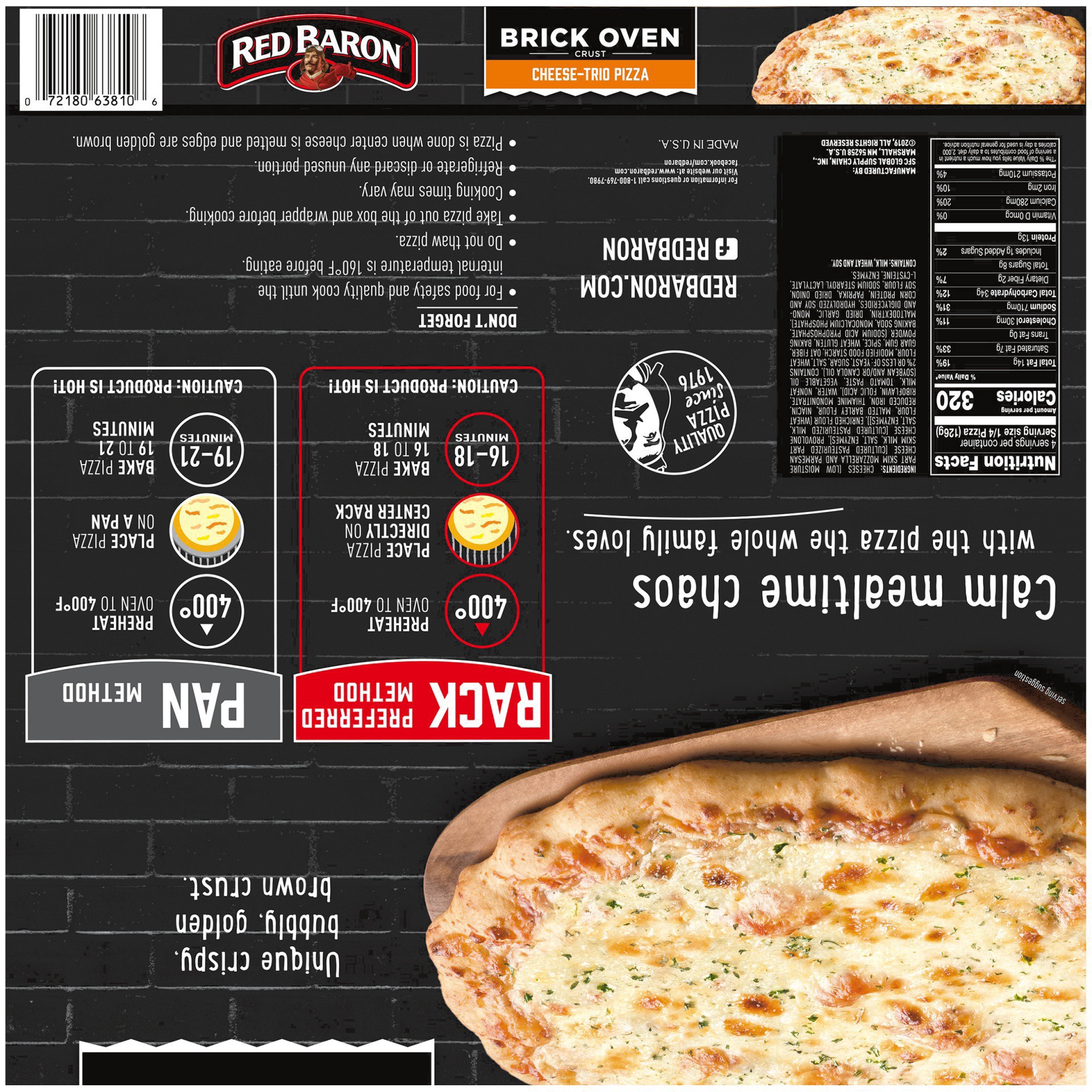 slide 50 of 66, Red Baron Brick Oven Crust Cheese-Trio Pizza 17.82 oz, 17.82 oz