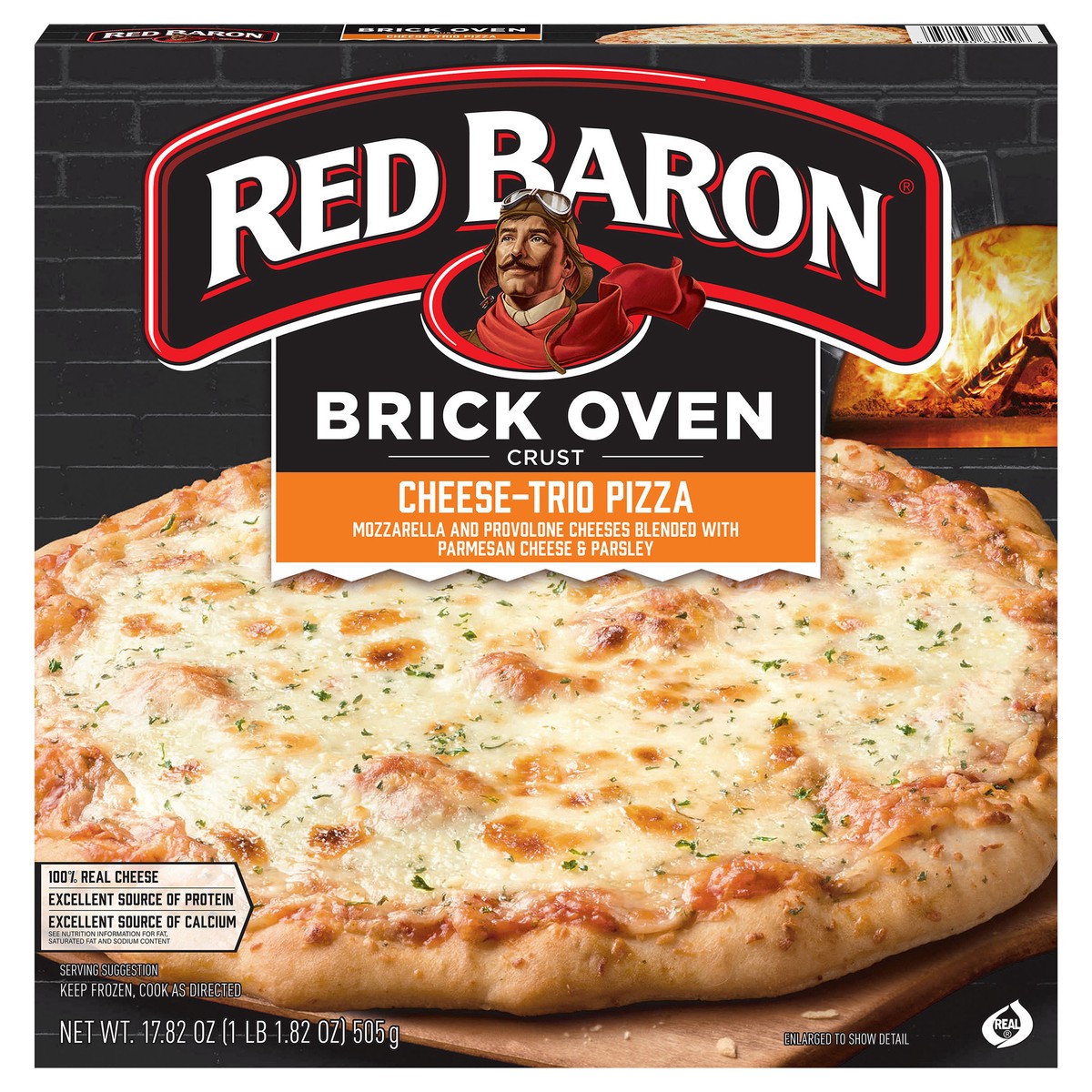 slide 1 of 66, Red Baron Cheese Trio Brick Oven Frozen Pizza, 17.82 oz