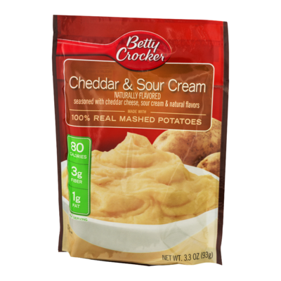 slide 1 of 1, Betty Crocker Mashed Potatoes, 100% Real, Cheddar & Sour Cream, 3.3 oz