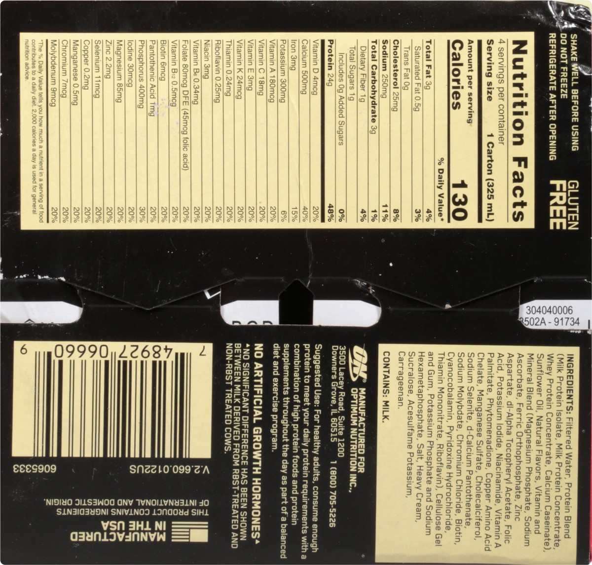 slide 3 of 9, Optimum Nutrition Gold Standard Vanilla Protein Shake 4 - 11 fl oz Cartons, 4 ct
