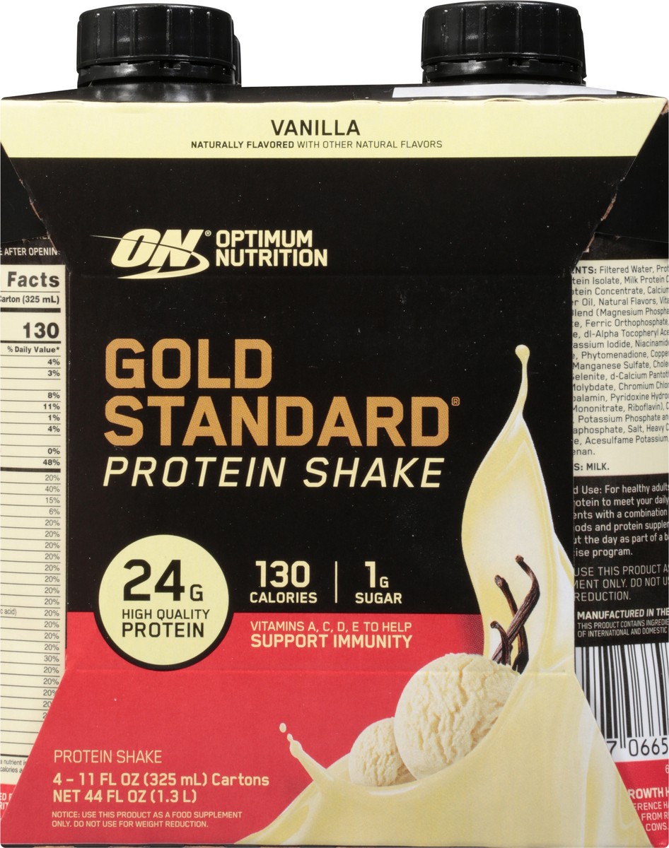 slide 4 of 9, Optimum Nutrition Gold Standard Vanilla Protein Shake 4 - 11 fl oz Cartons, 4 ct