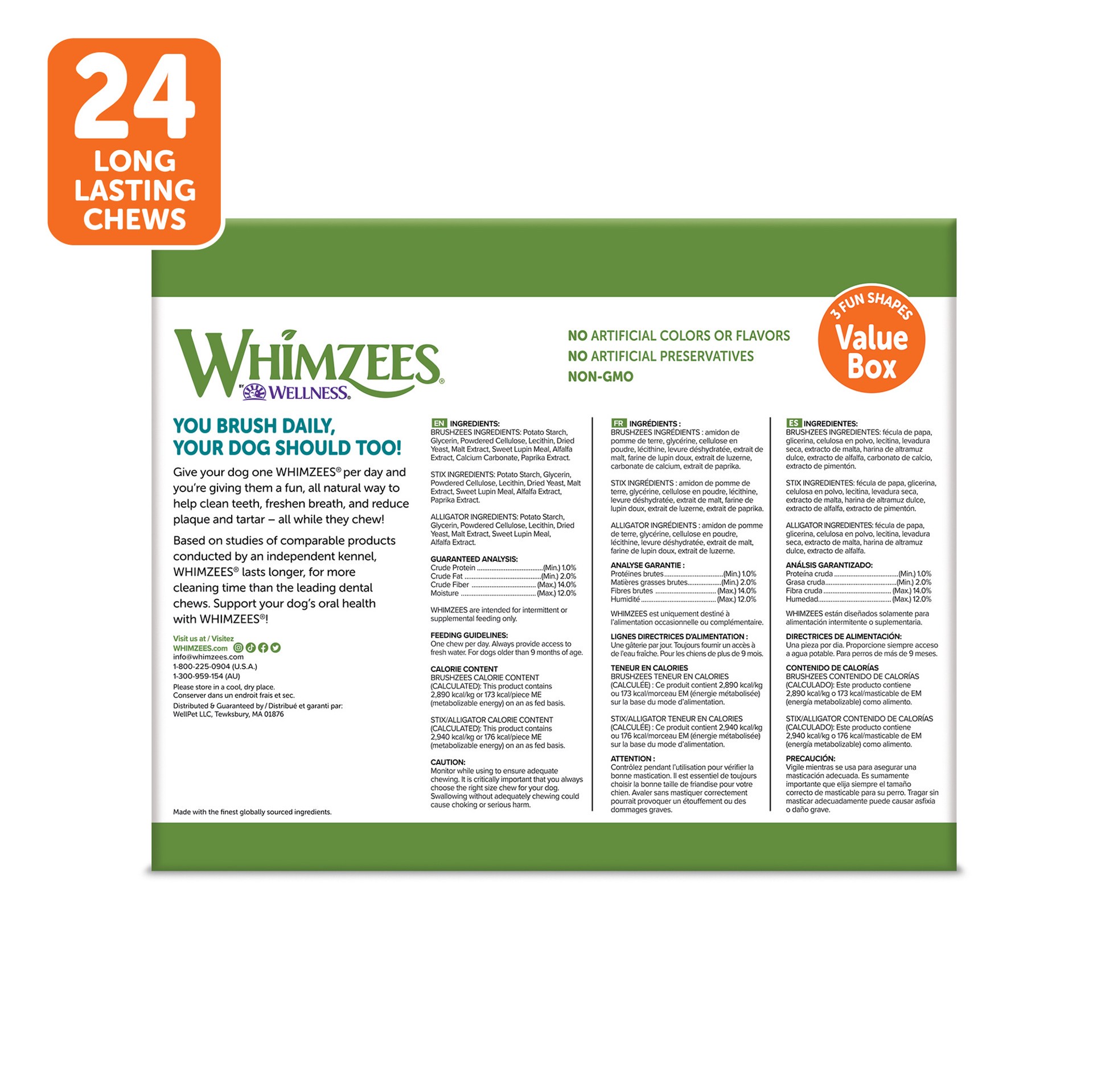 slide 3 of 5, WHIMZEES Wellness Value Box Dog Dental Treats, Natural Chews, Large Size, (24 Count), 1 ct