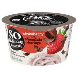 So Delicious Dairy Free Coconut Yogurt Alternative, Strawberry with Chocolate Shavings, Vegan, Gluten Free, Non-GMO Creamy Plant Based Yogurt Alternative, 5.3 oz Container
