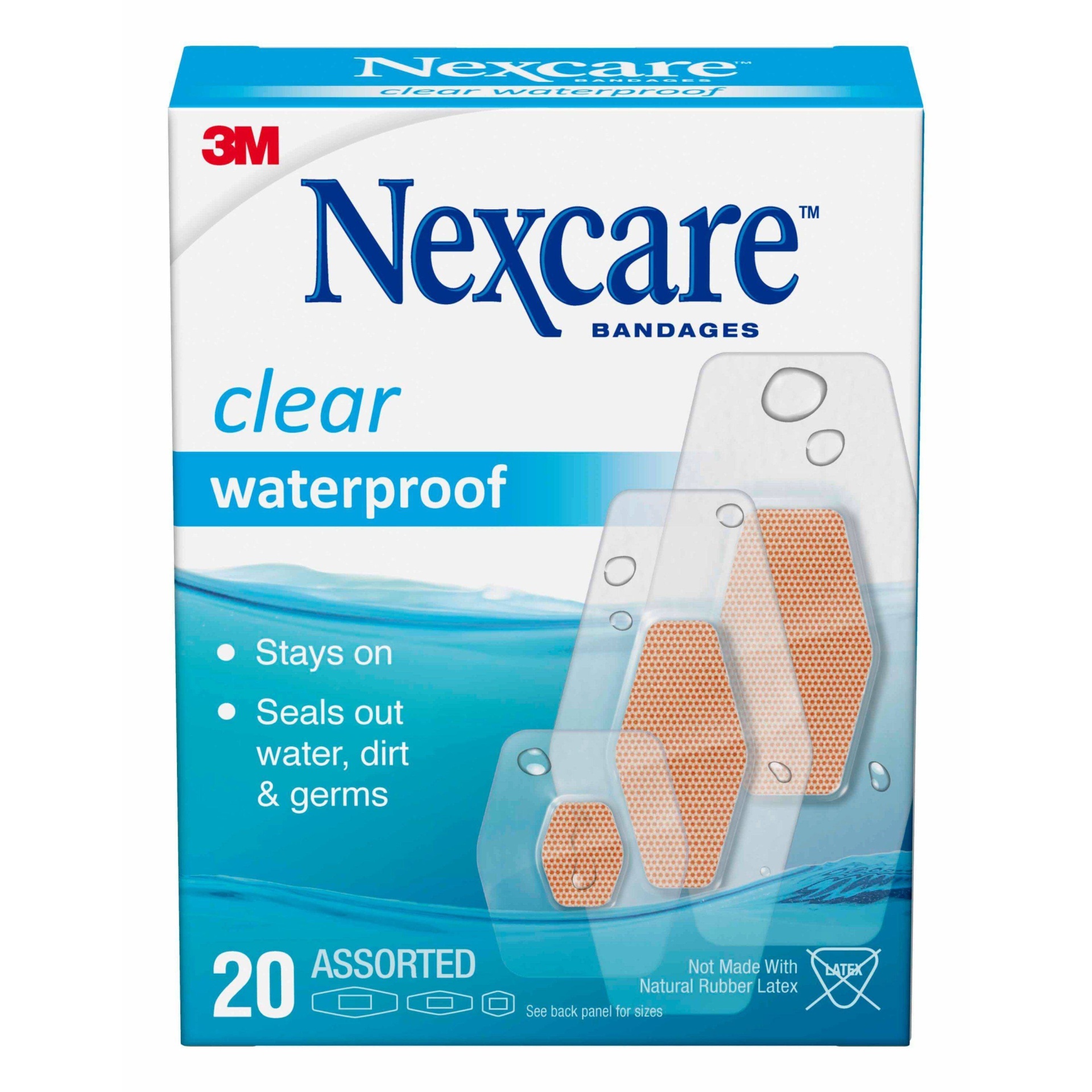 slide 1 of 10, Nexcare Waterproof Bandages, Clear, Assorted 20 ct, 20 ct