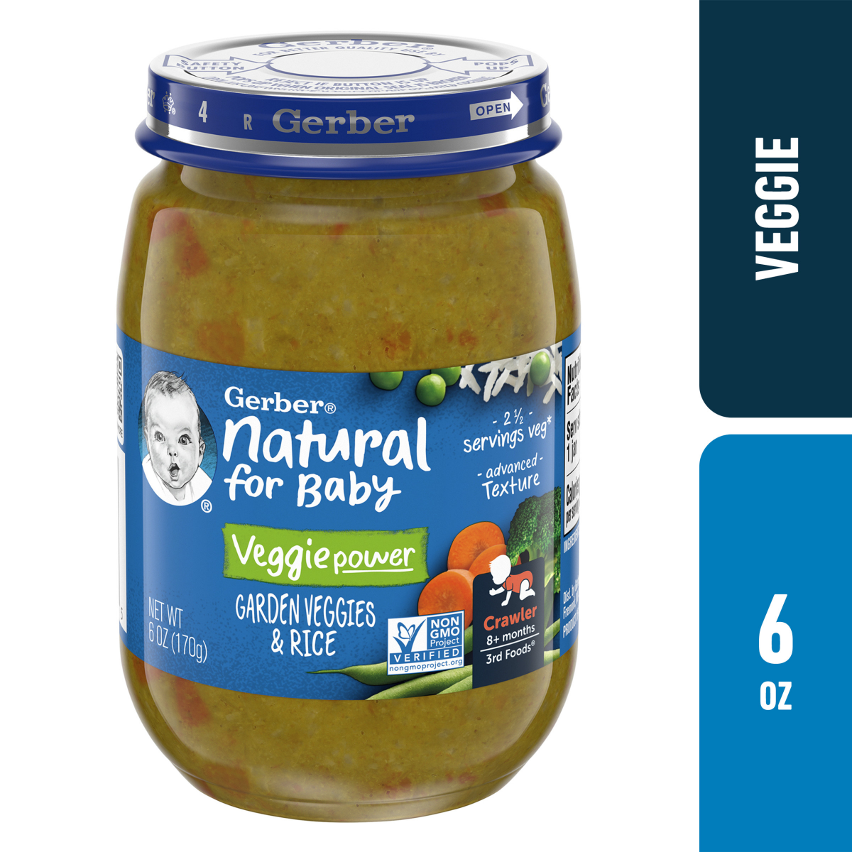 slide 1 of 13, Gerber Stage 3 Baby Food, Garden Veggies & Rice Jar, Baby Puree, Non-GMO, Puree Jars Glass, 6 oz