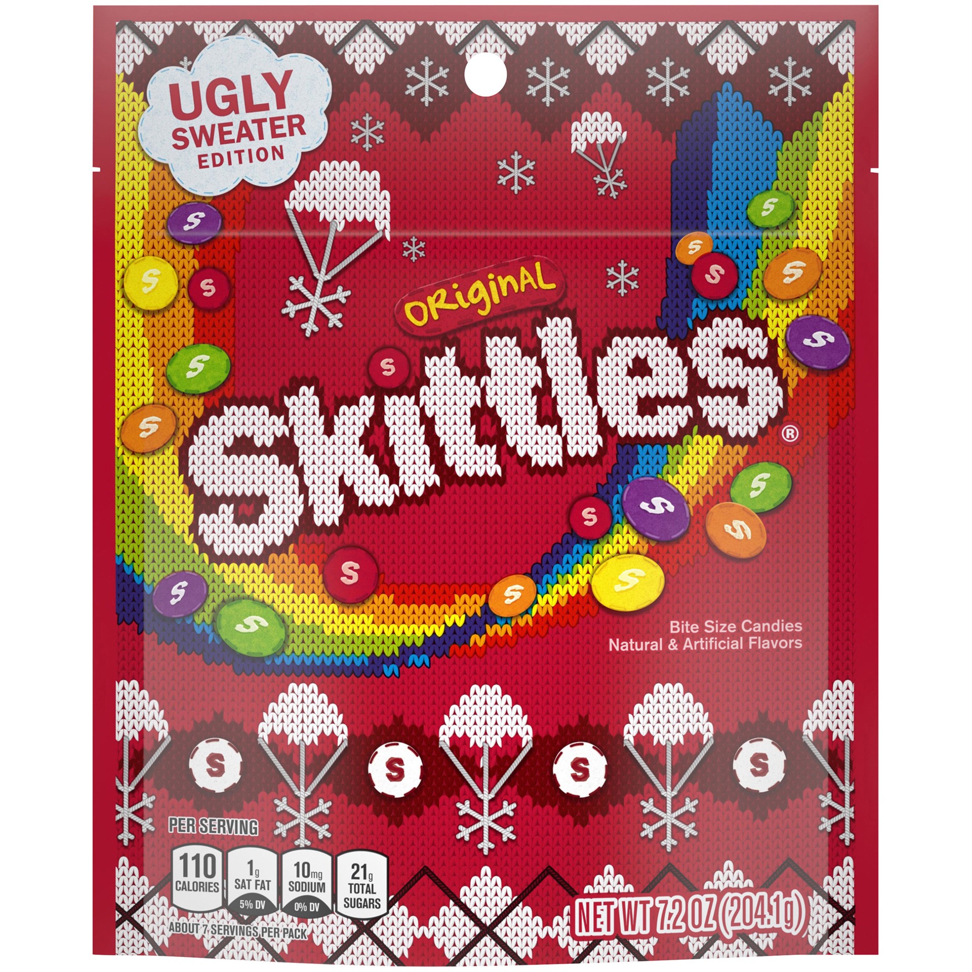 slide 1 of 4, Skittles Original Ugly Sweater Holiday Christmas Candy Bag, 7.2 ounce, 7.2 oz