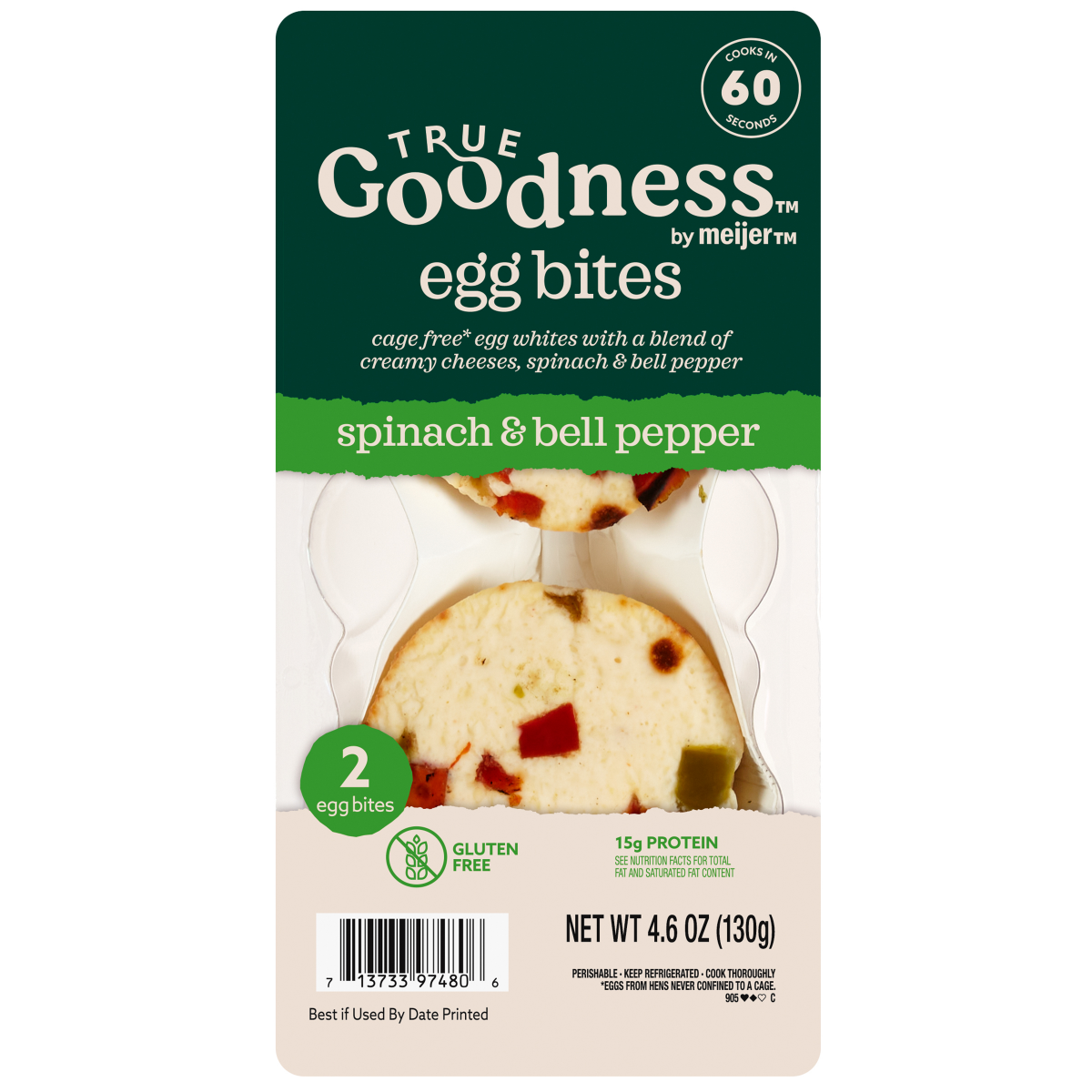 slide 1 of 9, True Goodness By Meijer Spinach & Bell Pepper Egg White Bites, 4.6 Oz, 4.6 oz